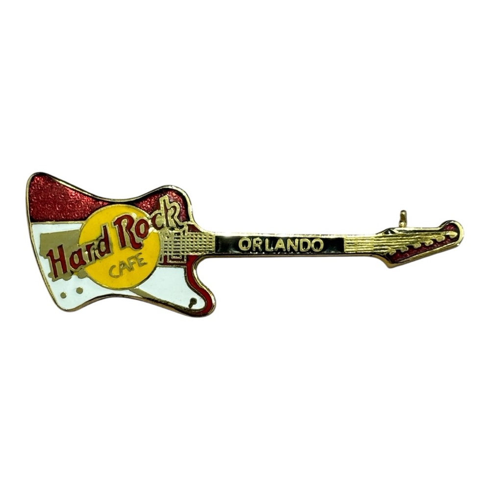 Vintage Hard Rock Cafe Gold, Black, White and Red Orlando Guitar Pin Unisex